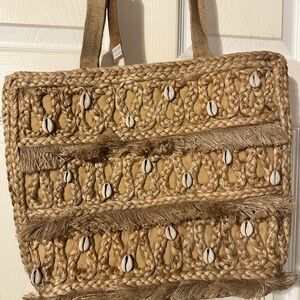 Handcrafted Tan Tote Bag with Shell Accents